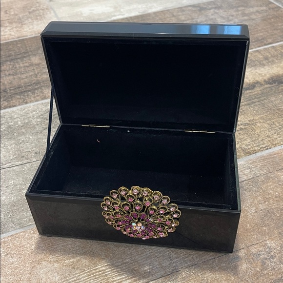 Black Jewelry Box with Pink and Gold Embellishment - Picture 2 of 6